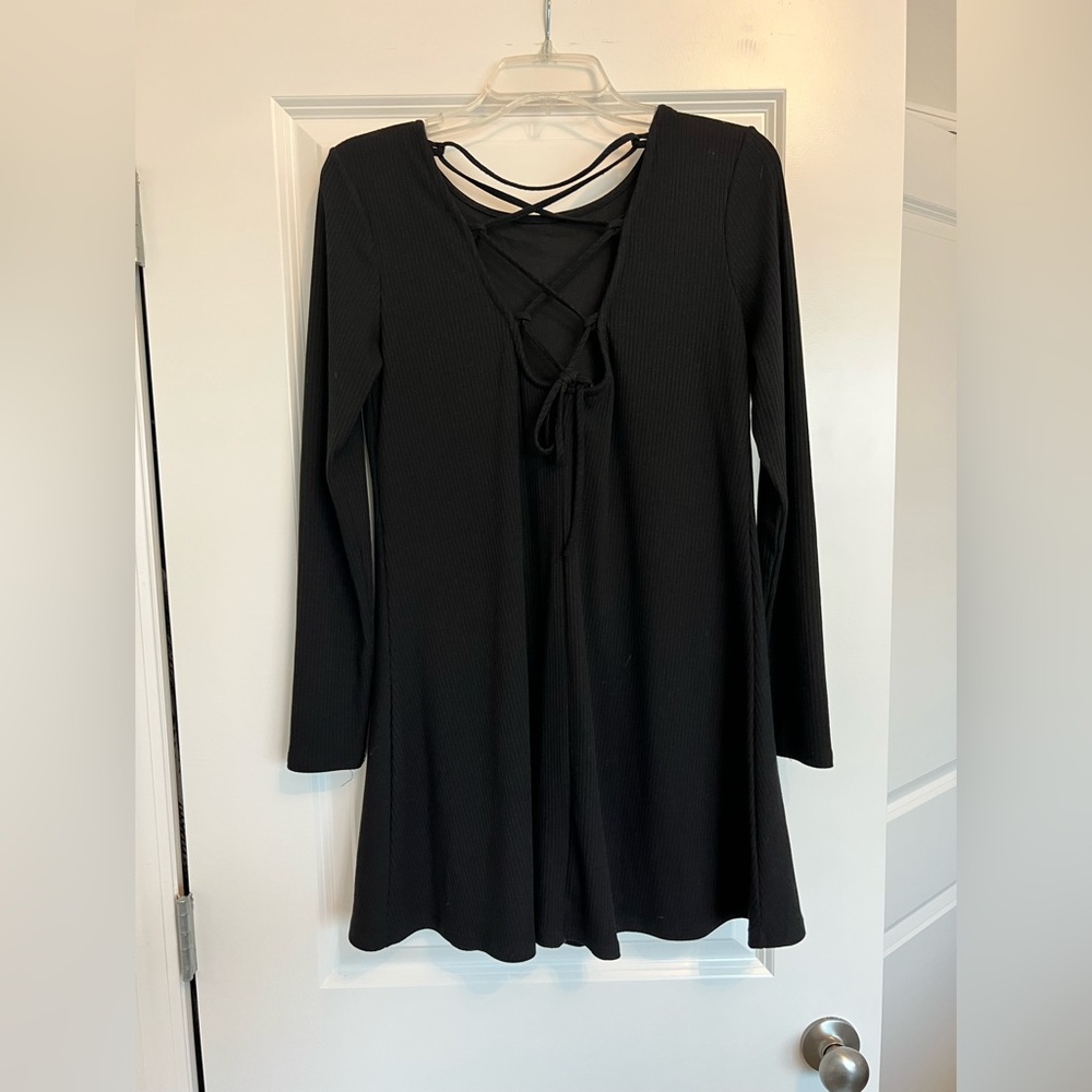 Lace up back long sleeve knit dress